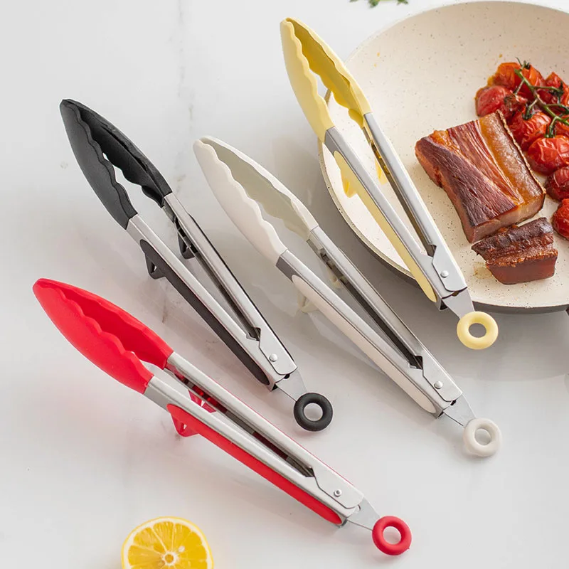 Hi Tech Kitchen Accessories - シリコン滑り止めクッキングクリップ,10インチステンレス鋼フードトング,サラダバーベキューツール,グリルアクセサリー