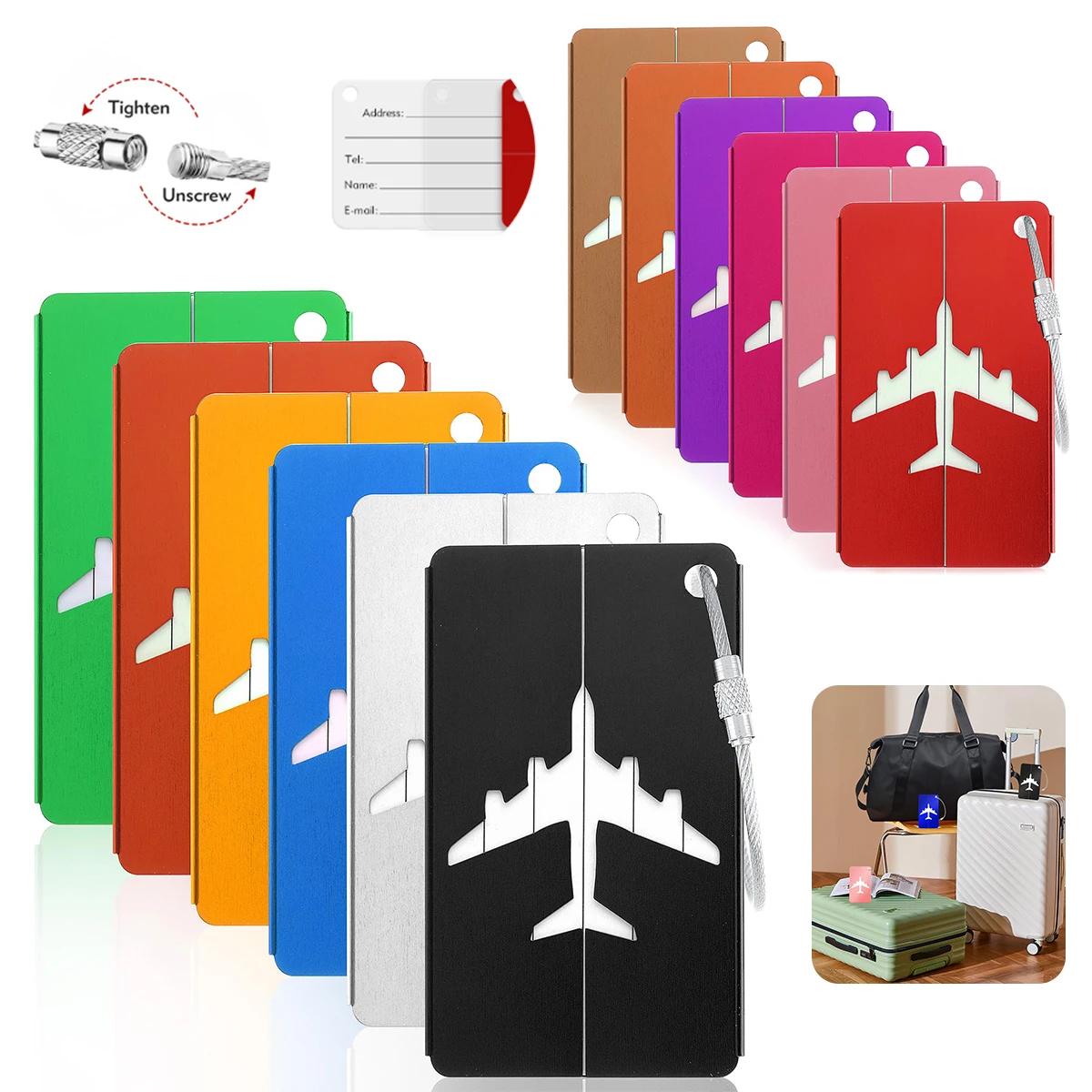 Tech Accessories Travel - アルミ合金旅行荷物タグ吊り下げタグスーツケースタグ飛行機名 ID カード抗紛失ソリッドカラートラベルアクセサリー