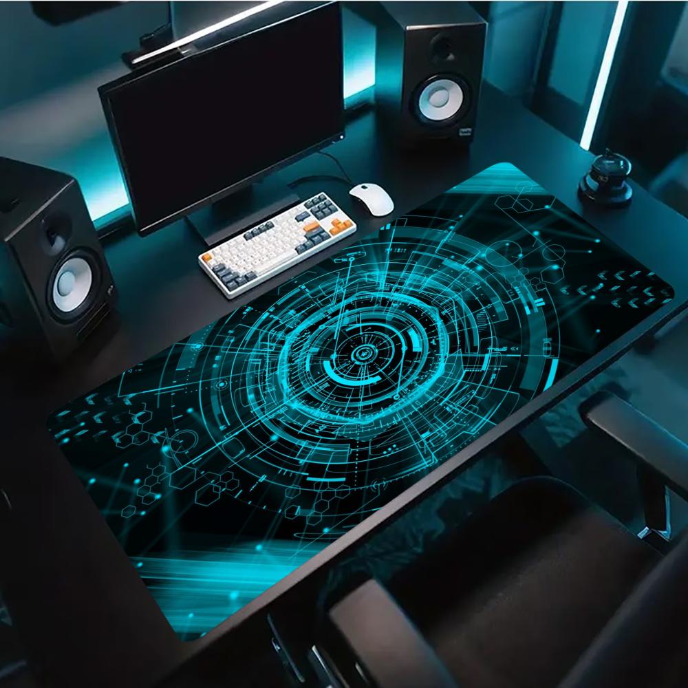 Tech Accessories For Home Office - ブルーテックサーキットサイバーパターン大型ゲーミングマウスパッド滑り止めゴムデスクマットPCラップトップオフィスホームデスクトップ装飾アクセサリー