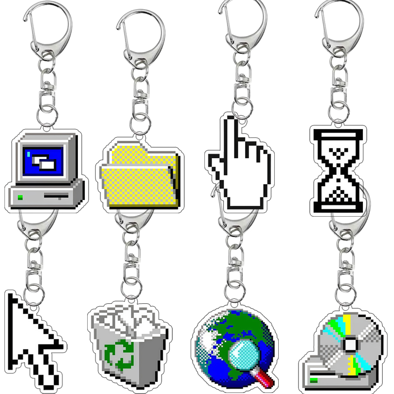 Tech Accessories Icon - クリエイティブな両面プリント レトロピクセルアート Y2K風 ヴィンテージコンピューターアイコン ヴェイパーウェーブテック アクリルキーホルダー