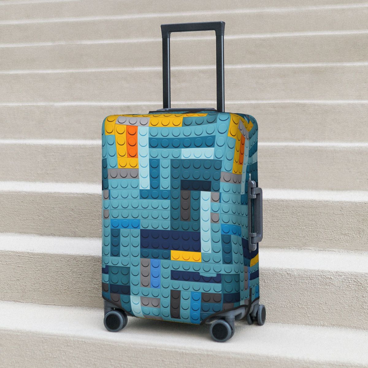 Tech Accessories Travel - ブルーテックピクセルビルディングブロックテクスチャスーツケースカバービジネスプロテクターホリデー弾性荷物アクセサリー