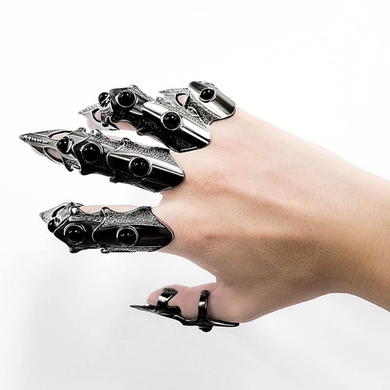 ブラックメタル指爪ユニークなスケルトンフル指リングパンクロッ - Unique Tech Accessories Gifts のレビューと価格