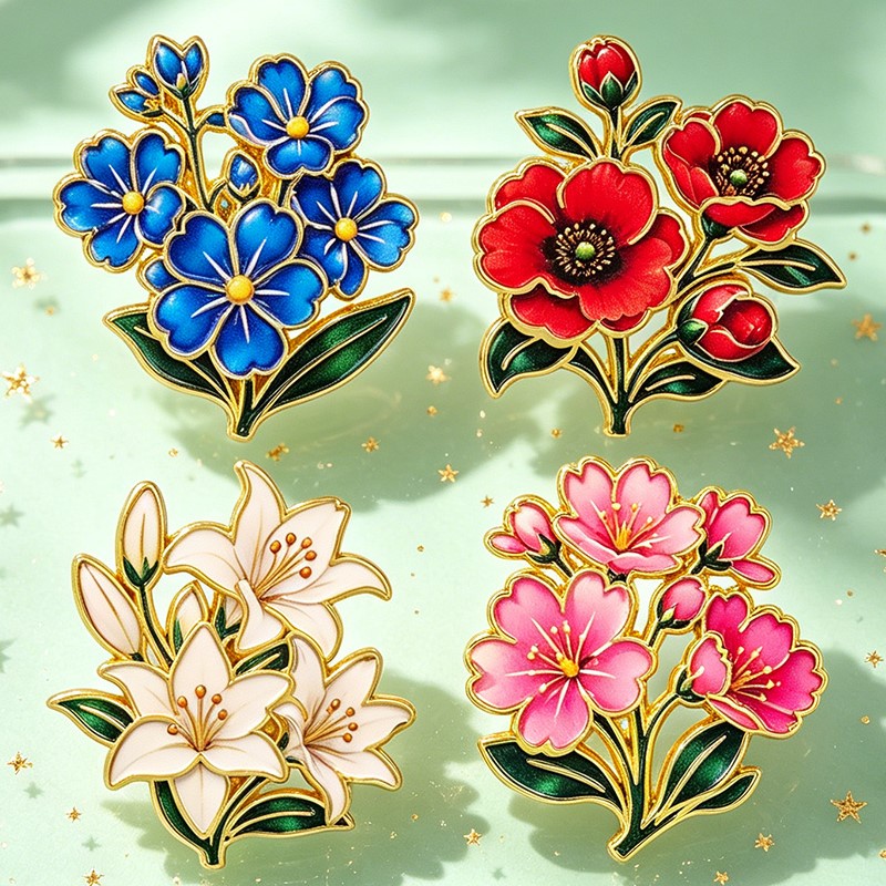 かわいいヴィンテージカラフルな花柄エナメルピンユリチェリーポ - Vintage Tech Accessories のレビューと価格
