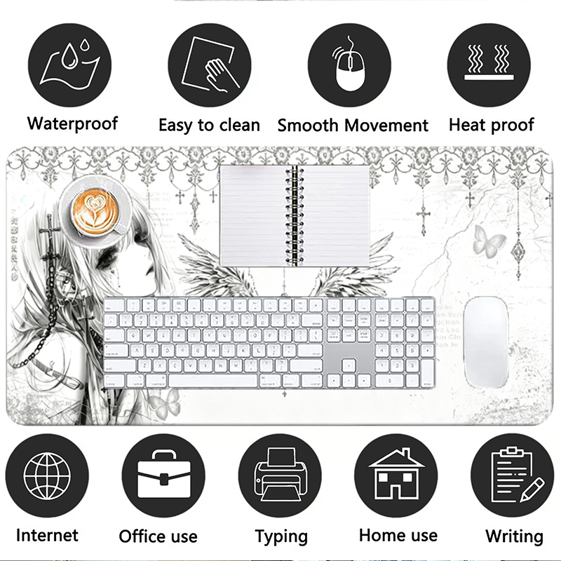 レザーマウスパッド黒白アニメ美学エンジェルガールマウスパッド - Tech Accessories Desk のレビューと価格