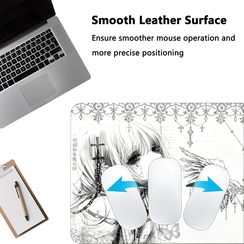 レザーマウスパッド黒白アニメ美学エンジェルガールマウスパッド - Tech Accessories Desk のレビューと価格