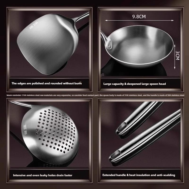食品用ステンレス製中華鍋用スパチュラ、金属製キッチン用品、穴 - Hi Tech Kitchen Accessories のレビューと価格
