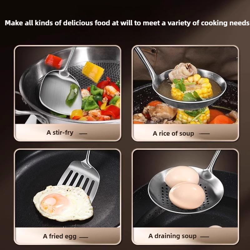食品用ステンレス製中華鍋用スパチュラ、金属製キッチン用品、穴 - Hi Tech Kitchen Accessories のレビューと価格